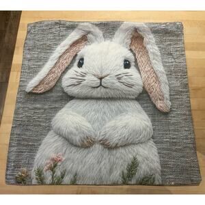 Easter Bunny Throw Pillow Cover Barn Background 3D Look White Rabbit Square 17.5